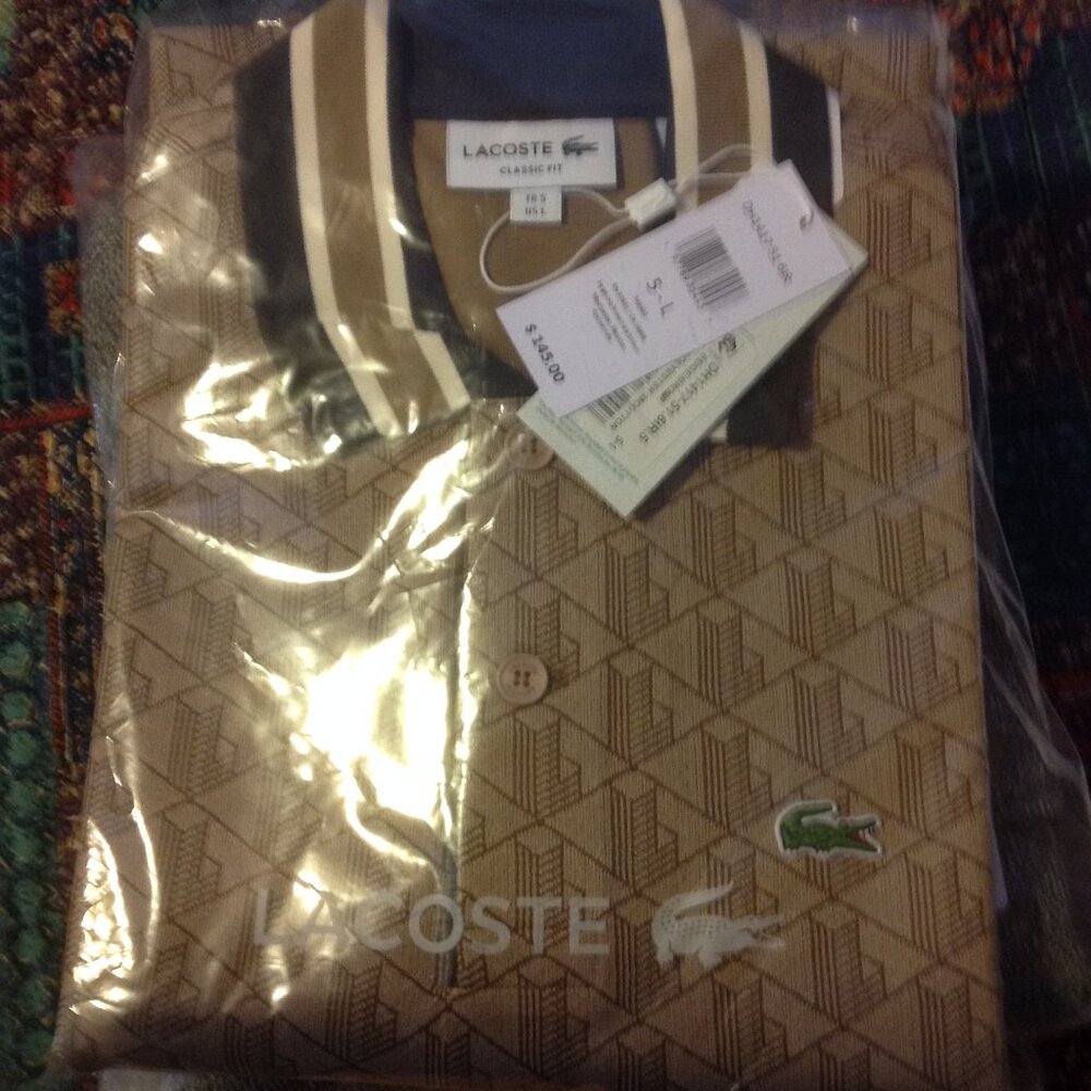 Lacoste Men's Brown Monogram Jacquard Polo Shirt - New with Tags